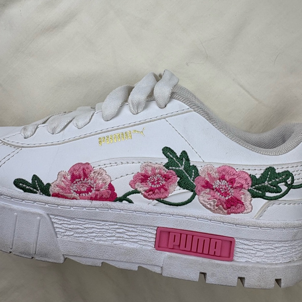 Puma Women's White Sneakers with Pink Floral Design